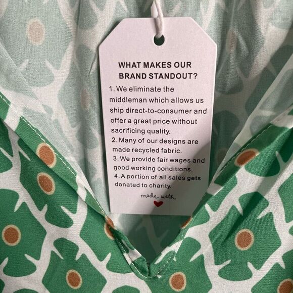 Retro Womens Maxi Dress L Green Geometric Fleur Tiered Skirt 3/4 Sleeve Vacation - Picture 5 of 5